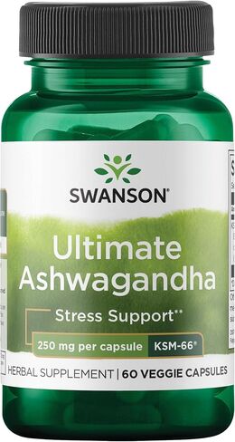 Swanson Ultimate Ashwagandha KSM -66 - المكملات العشبية التي تدعم مستويات الإجهاد الصحية والاسترخاء - الصيغة الطبيعية لتعزيز عقلية هادئة ومريحة - (60 كبسولات الخضار ، 250 ملغ لكل منهما) (4 عبوات) in Kuwait