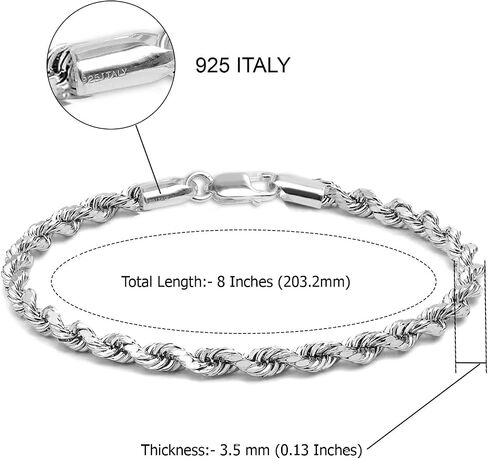LECALLA 925 Sterling Silver Italian 4 MM Classic Diamond Cut Bracelet Link Link for Women Men ، Made in Italy (6.5 ، 7 ، 7.5 ، 8 ، 8.5 ، 9 Int in Saudi Arabia