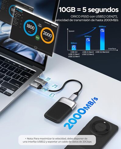 ORICO 1TB External SSD with 2 in 1 USB C & A Cable, Up to 460MB/s, Plug and Play Portable Solid State Drives, Reliable Storage for USB C Smartphone, Tablet, PC - M5PLUS in Saudi Arabia