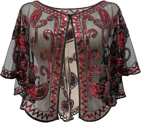 Sequin Shawl Cape for Women Formal,Black, Mesh Evening Wrap,1920s Art Lace Deco Beaded Capelet, Formal Cover Up in Saudi Arabia