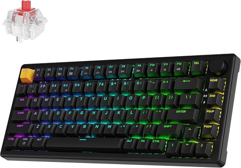 J2 75% Wireless Mechanical Gaming Keyboard, Hot Swappable 82 Keys Tri-Mode BT5.1/USB-C/2.4GHz RGB Backlit with Custom Knob Super Brown Switch, PTB Keycap, QMK/VIA for Win/Linux/Mac in Saudi Arabia