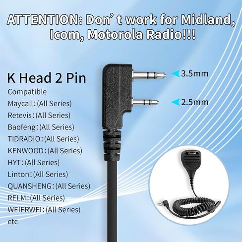 Walkie Talkie Earpiece with Mic, Radio Earpiece, Compatible with Retevis RT22 RT68 RT21 H-777 H-777S RT86, Baofeng UV-5R 888S pxton Kenwood Two Way Radios, G Shape Headset, 2 Pin(5 Pack) in Saudi Arabia