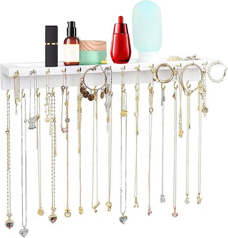 حامل قلادة ، 2 عبوة منظم قلادة منظم مثبتة على الحائط ، تخزين كبير إضافي 30 خطاف منظم شماعات المجوهرات الخشبية للتعليق الخالي من القلادات الطويلة- أبيض in Kuwait