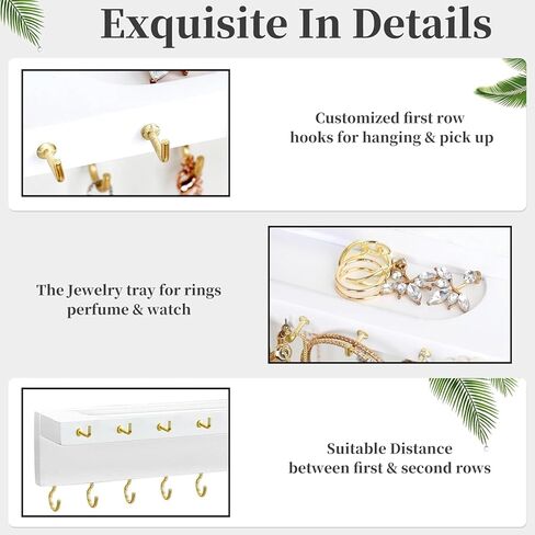 حامل قلادة ، 2 عبوة منظم قلادة منظم مثبتة على الحائط ، تخزين كبير إضافي 30 خطاف منظم شماعات المجوهرات الخشبية للتعليق الخالي من القلادات الطويلة- أبيض in Kuwait