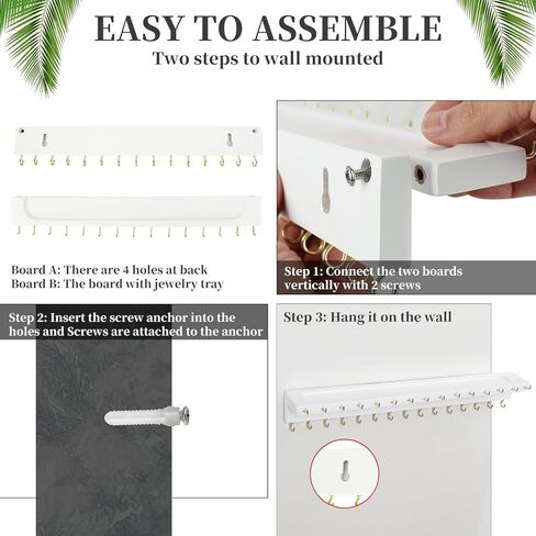 حامل قلادة ، 2 عبوة منظم قلادة منظم مثبتة على الحائط ، تخزين كبير إضافي 30 خطاف منظم شماعات المجوهرات الخشبية للتعليق الخالي من القلادات الطويلة- أبيض in Kuwait