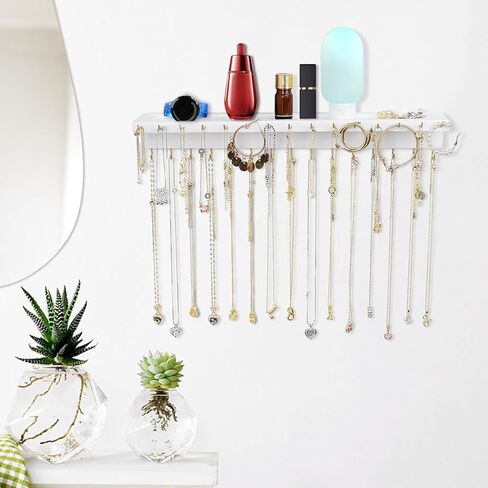 حامل قلادة ، 2 عبوة منظم قلادة منظم مثبتة على الحائط ، تخزين كبير إضافي 30 خطاف منظم شماعات المجوهرات الخشبية للتعليق الخالي من القلادات الطويلة- أبيض in Kuwait