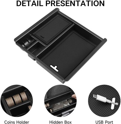 YOJOJOCO Center Console Organizer Compatible with Hyundai Elantra 2025 2024 2023 2022 2021 Accessories Black ABS Plastic Material Armrest Secondary Storage Box (NOT Fit Manual Hand Break Models) in Kuwait