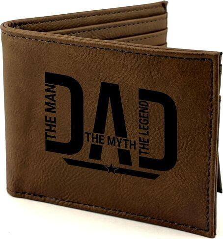 Personalized Name Faux Leather Wallet for Men | Customized Laser Engraved Slim Bifold Wallet for Men with Flip ID for Bills, Cards | Custom Father's Day Gifts for Dad, Birthday Gift for Man, Husband in Saudi Arabia