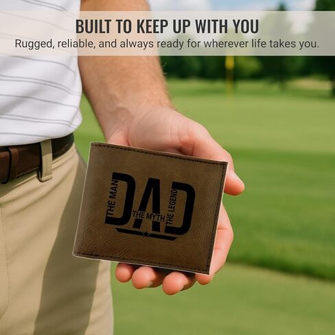 Personalized Name Faux Leather Wallet for Men | Customized Laser Engraved Slim Bifold Wallet for Men with Flip ID for Bills, Cards | Custom Father's Day Gifts for Dad, Birthday Gift for Man, Husband in Saudi Arabia
