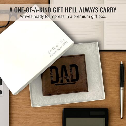 Personalized Name Faux Leather Wallet for Men | Customized Laser Engraved Slim Bifold Wallet for Men with Flip ID for Bills, Cards | Custom Father's Day Gifts for Dad, Birthday Gift for Man, Husband in Saudi Arabia