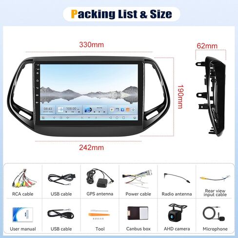 2 + 64g Android 13 Car Stereo لـ Jeep Compass 2017-2020 مع Carplay Android Auto ، 10.1 "شاشة تعمل باللمس مع WiFi GPS Mirror Link Bluetooth EQ FM RDS SWC + Camera Backup in Kuwait