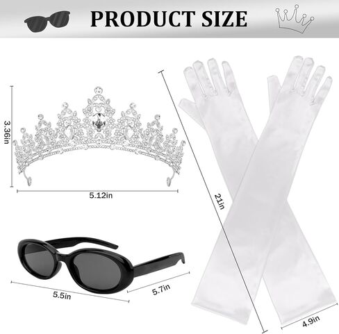 Princess White Tiara Gloves Sunglasses Headphones, Princess Costume Accessories Women Bachelorette Party Decorations in Kuwait
