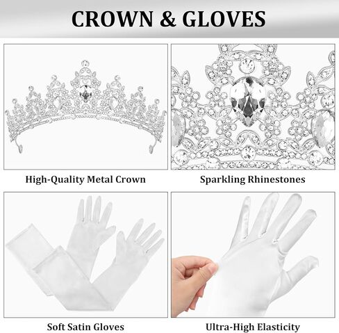 Princess White Tiara Gloves Sunglasses Headphones, Princess Costume Accessories Women Bachelorette Party Decorations in Kuwait