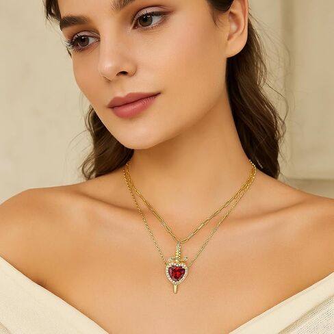 قلادة مطابقة للأزواج 14 كيلو الذهب سيف مطلي بالفضة وقلادات القلب العصرية مجموعة هدايا المجوهر in Kuwait