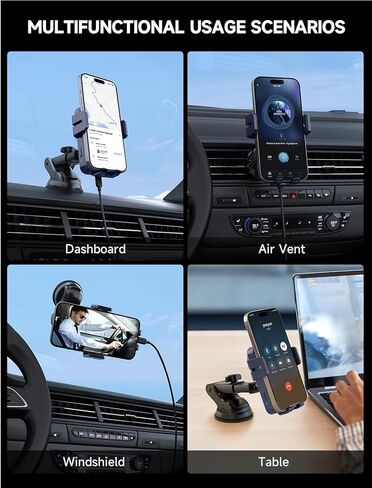 شاحن السيارات اللاسلكي MOKPR ، 15W Auto Clamping Car Charger Dash Air Vent Holder Air Phone Moster مع iPhone 16 15 14/13/13 Pro/12 Pro/12/11/X/8 ، Samsung S24/S23/S22 in Kuwait
