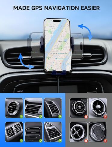 شاحن السيارات اللاسلكي MOKPR ، 15W Auto Clamping Car Charger Dash Air Vent Holder Air Phone Moster مع iPhone 16 15 14/13/13 Pro/12 Pro/12/11/X/8 ، Samsung S24/S23/S22 in Kuwait