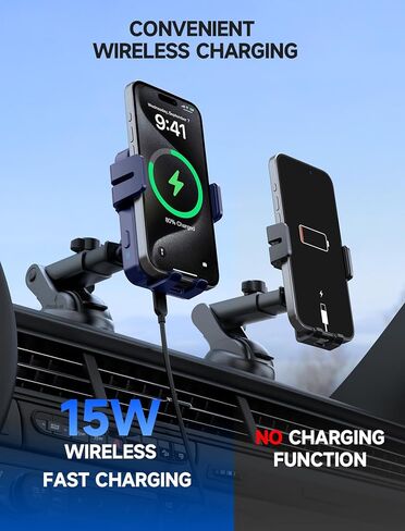 شاحن السيارات اللاسلكي MOKPR ، 15W Auto Clamping Car Charger Dash Air Vent Holder Air Phone Moster مع iPhone 16 15 14/13/13 Pro/12 Pro/12/11/X/8 ، Samsung S24/S23/S22 in Kuwait