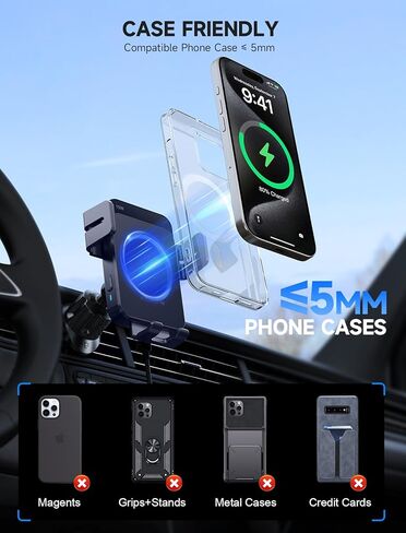 شاحن السيارات اللاسلكي MOKPR ، 15W Auto Clamping Car Charger Dash Air Vent Holder Air Phone Moster مع iPhone 16 15 14/13/13 Pro/12 Pro/12/11/X/8 ، Samsung S24/S23/S22 in Kuwait