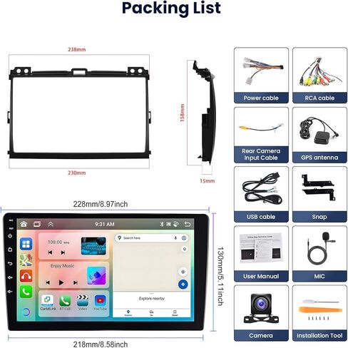 [2G+64G] Car Radio for Toyota Prado 120/ Lexus Gx470 2004-2009 Android Car Stereo Carplay Wireless Android Auto, Hodozzy 9 inch Touch Screen with GPS/WiFi/Bluetooth, FM RDS, Mirror Link,Backup Camera in Kuwait