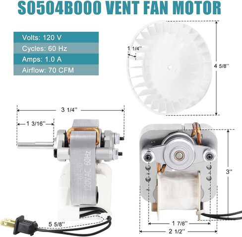 S0504B000 Motor Assembly for Broan-Nutone 769RL B Unit, 763RLN, 763RL, 769RL-R01, 763RLN-R01, VF707RCN, 757 Bathroom Exhaust Fan Motor, JESP-61K13/C-87547 Fan Motor Replacement Parts in Kuwait