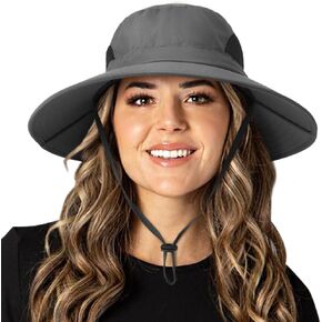 DRESHOW Women Sun Hat Outdoor UV Protection Hat Foldable Mesh Wide Brim Fishing Ponytail Beach Bucket Hats in Kuwait