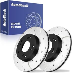 AutoShack Black Hat Drilled and Slotted Brake Rotors Front Brake Rotor Replacement Kit for 2006-2011 Honda Civic 2011-2015 CR-Z 2002-2006 Acura RSX 1.3L 1.5L 1.8L 2.0L FWD PR41313LR in Kuwait