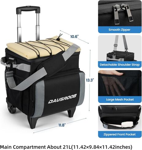 Rolling Cooler with Wheels, 45Cans/30L Heavy Duty Leakproof Soft-Sided Ice Chest, Double Deck & Enhanced Stability Wheeled Coolbag, Insulated Travel Cooler for Camping,Grocery, Beach,Outdoor in Saudi Arabia