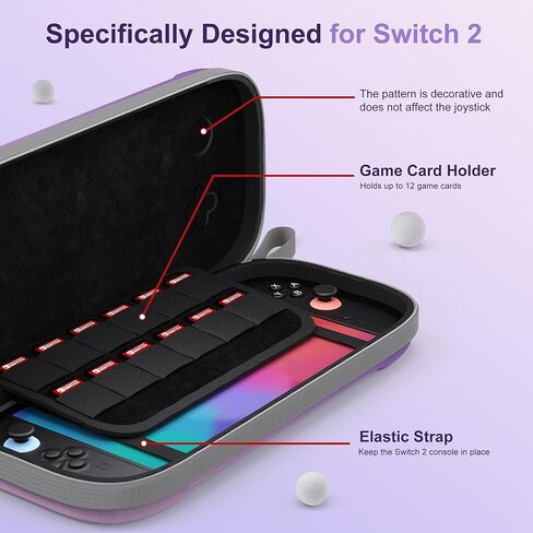 Hard Carrying Case for Nintendo Switch 2 2025, Travel Hard Shell Case with 12 Game Card Slots, Protective Bag for Switch 2 Console & Games Accessories Pink & Green in Kuwait