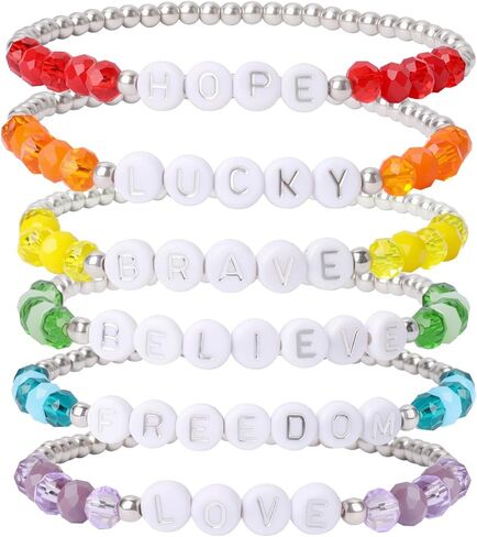 Miss Rabbit Colorful Beaded Bracelets Set for Women Stackable Glass Beads Stretch Bracelets Clay Preppy Bracelets Heart Beads Friendship Bracelets Team Cheer Bulk Boho Summer Beach Jewelry Gift in Kuwait