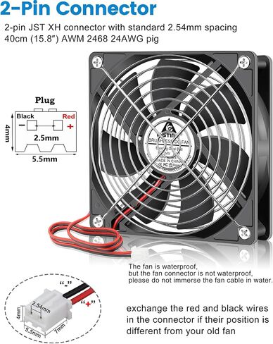 GDSTIME Waterproof Fan 80mm x 25mm IP67 Rating 24V Small Dual Ball Bearing Brushless DC Case Fans 2 Pin for RV Fridge Cooling Mini Greenhouse Ventilation, 2-Pack in Saudi Arabia