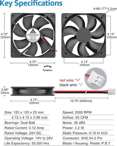 GDSTIME Waterproof Fan 80mm x 25mm IP67 Rating 24V Small Dual Ball Bearing Brushless DC Case Fans 2 Pin for RV Fridge Cooling Mini Greenhouse Ventilation, 2-Pack in Saudi Arabia