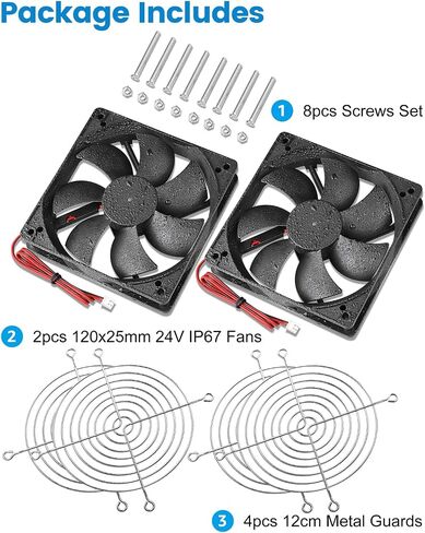 GDSTIME Waterproof Fan 80mm x 25mm IP67 Rating 24V Small Dual Ball Bearing Brushless DC Case Fans 2 Pin for RV Fridge Cooling Mini Greenhouse Ventilation, 2-Pack in Saudi Arabia