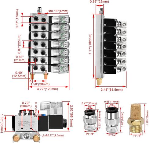 هوائي كهربائي 6 صمام الملف اللولبي 4V210-08 DC12V PT1/4 5 طريقة 2 موقف قاعدة متعددة كاتم الصوت مجموعة تركيبات سريعة in Saudi Arabia