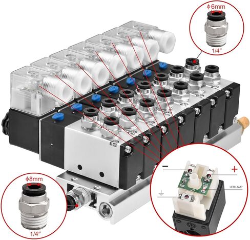 هوائي كهربائي 6 صمام الملف اللولبي 4V210-08 DC12V PT1/4 5 طريقة 2 موقف قاعدة متعددة كاتم الصوت مجموعة تركيبات سريعة in Saudi Arabia