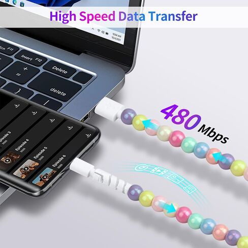 AOLCEV USB C CABLE 66W FAST USB A TO USB C شحن كابل 6.6 قدمًا/2M لطيفًا للاشتراك الخاص بشاحن iPhone Pearl USB CORR in Kuwait