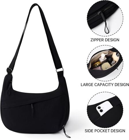 Crescent Bags for Women Nylon Hobo Crossbody Bags Casual Shoulder Handbags Multi-Pocket Sling Bag Lightweight Crossbody Purse in Kuwait