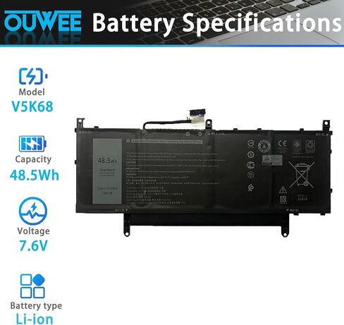 V5K68 بطارية الكمبيوتر المحمول متوافقة مع Dell Latitude 9520 Series Notebook TVKGH N2NLL HYMNG 08NFC7 N2NLL N7HTO 0PKW00 089GNG 0HYMNG 7.6V 48.5WH in Kuwait