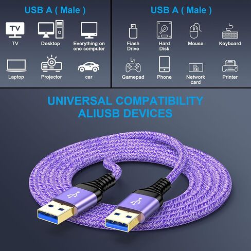 كابل USB إلى USB ، 2pack 6ft USB3.0 A إلى ذكر إلى ذكر إلى كابل مزدوج نهاية نقل بيانات USBCORD لمحاويات محرك الأقراص الثابت in Kuwait