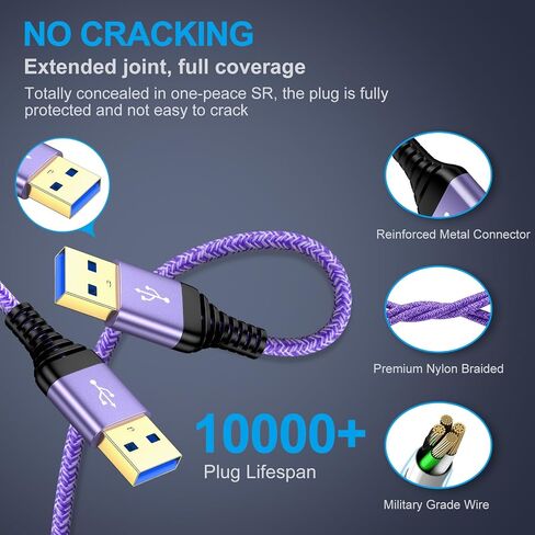 كابل USB إلى USB ، 2pack 6ft USB3.0 A إلى ذكر إلى ذكر إلى كابل مزدوج نهاية نقل بيانات USBCORD لمحاويات محرك الأقراص الثابت in Kuwait