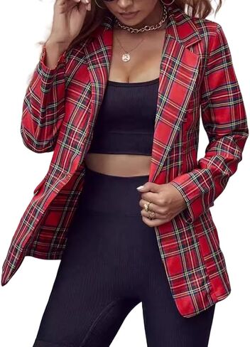 Plaid Blazer Jacket for Womens Long Sleeve 2025 Work Office Blazer Lapel Button Work Formal Blazer Jackets in Kuwait