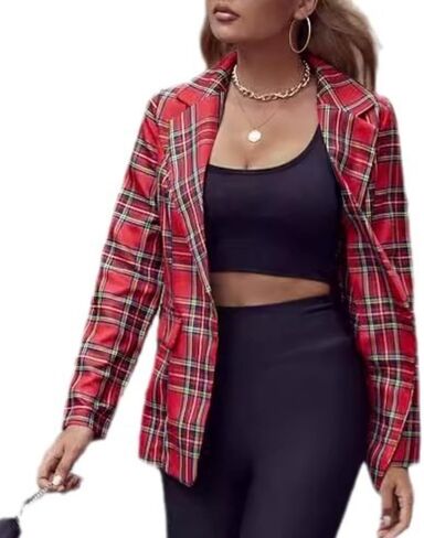 Plaid Blazer Jacket for Womens Long Sleeve 2025 Work Office Blazer Lapel Button Work Formal Blazer Jackets in Kuwait