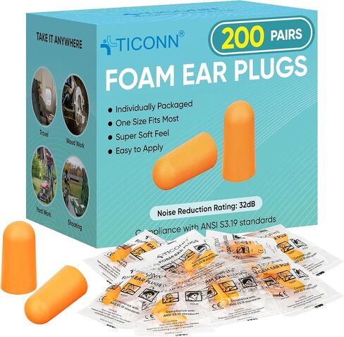 TICONN 400 Pairs Ear Plugs, 32dB Noise Reduction Earplugs for Sleeping Hearing Protection Travel Study Concentration Construction Site (400 Pairs) in Saudi Arabia