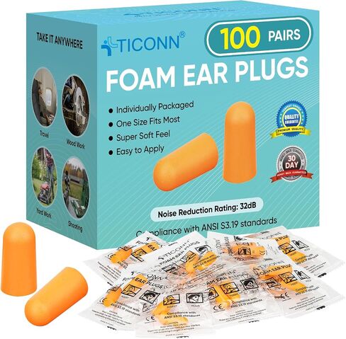TICONN 400 Pairs Ear Plugs, 32dB Noise Reduction Earplugs for Sleeping Hearing Protection Travel Study Concentration Construction Site (400 Pairs) in Saudi Arabia