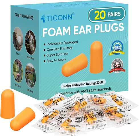 TICONN 400 Pairs Ear Plugs, 32dB Noise Reduction Earplugs for Sleeping Hearing Protection Travel Study Concentration Construction Site (400 Pairs) in Saudi Arabia