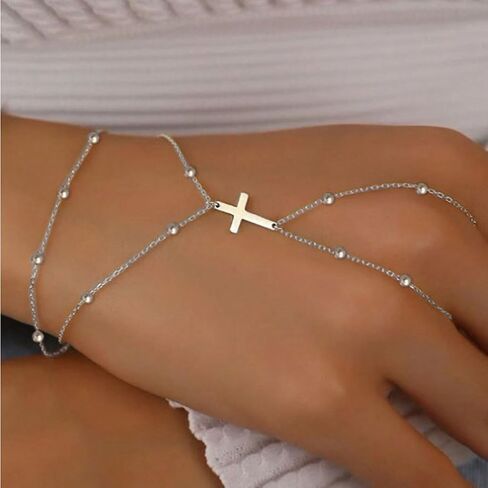 Ring Bracelet Hand Chain for Women Cross Hand Bracelet With Finger Ring Silver Gold Jewelry Gift in Kuwait