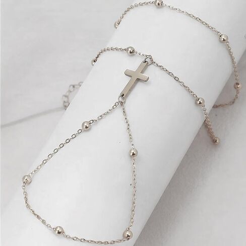 Ring Bracelet Hand Chain for Women Cross Hand Bracelet With Finger Ring Silver Gold Jewelry Gift in Kuwait