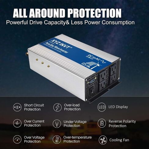 1800W Pure Sine Wave Inverter DC 24V to AC 110V 120V Power Converter 3600W Peak with LED Display for Most Small Power Appliances in Saudi Arabia