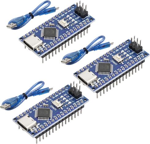 2Pcs Nano V3.0 Board ATmega328P/CH340G Chip Microcontroller Kit Compatible with Arduino IDE/PWM/SPI 5V 16M(USB C Port with 2Pcs USB Cable) in Kuwait