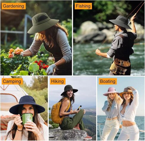 DRESHOW Women Sun Hat Outdoor UV Protection Hat Foldable Mesh Wide Brim Fishing Ponytail Beach Bucket Hats in Kuwait