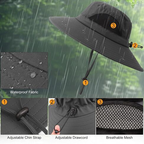 DRESHOW Women Sun Hat Outdoor UV Protection Hat Foldable Mesh Wide Brim Fishing Ponytail Beach Bucket Hats in Kuwait